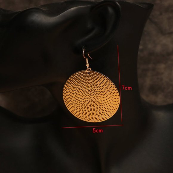 Drop Earrings, Textured Round Drop Earrings, Dangle earring for party casual - Picture 2 of 4